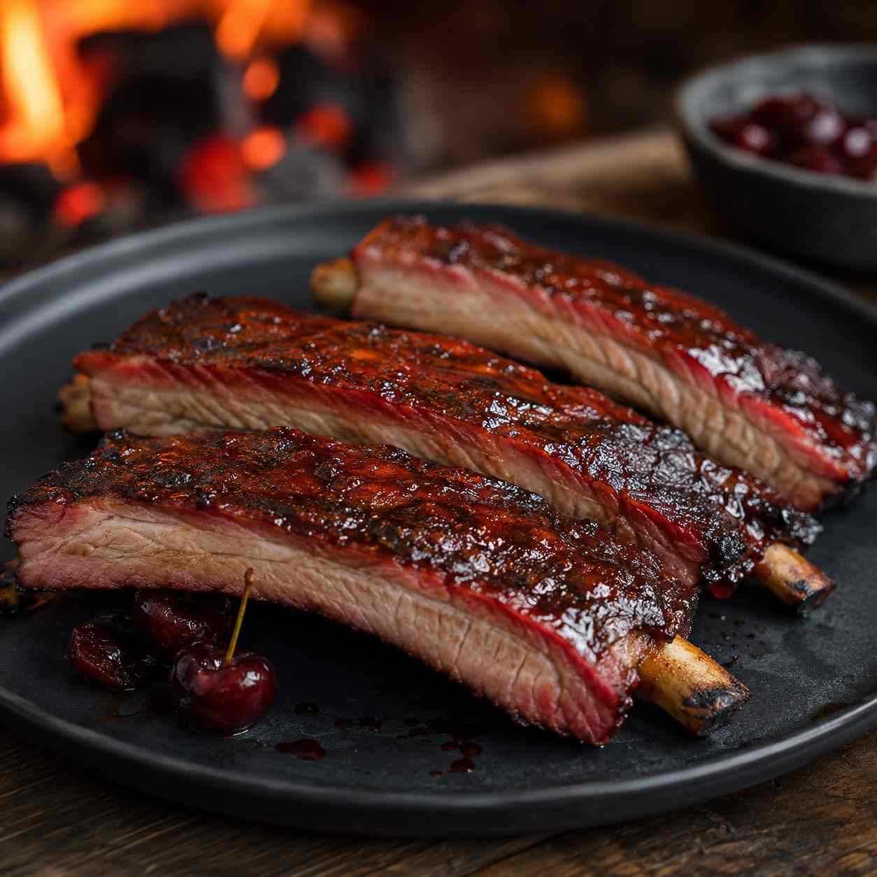 Kansas City spareribs met kersen-bourbonlak