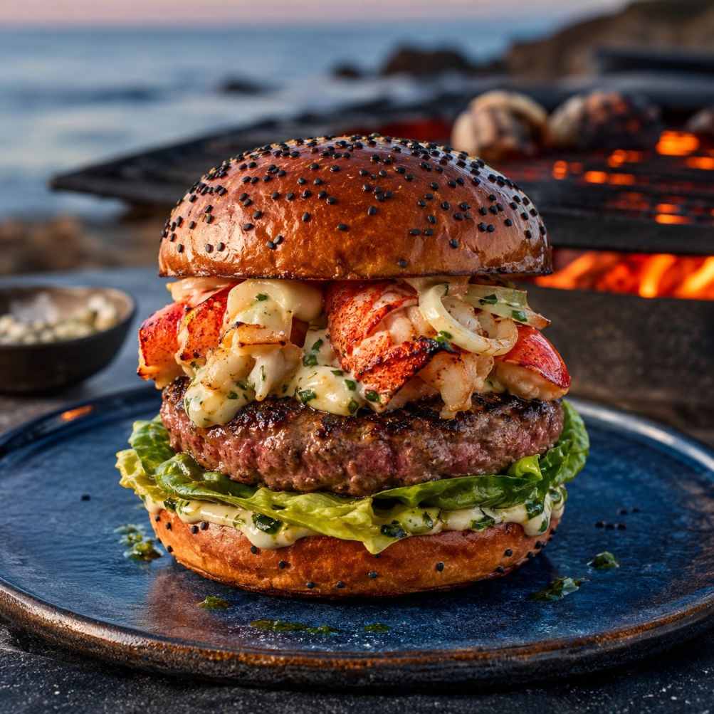 Surf & turf-burger met kreeft en bisquemayonaise