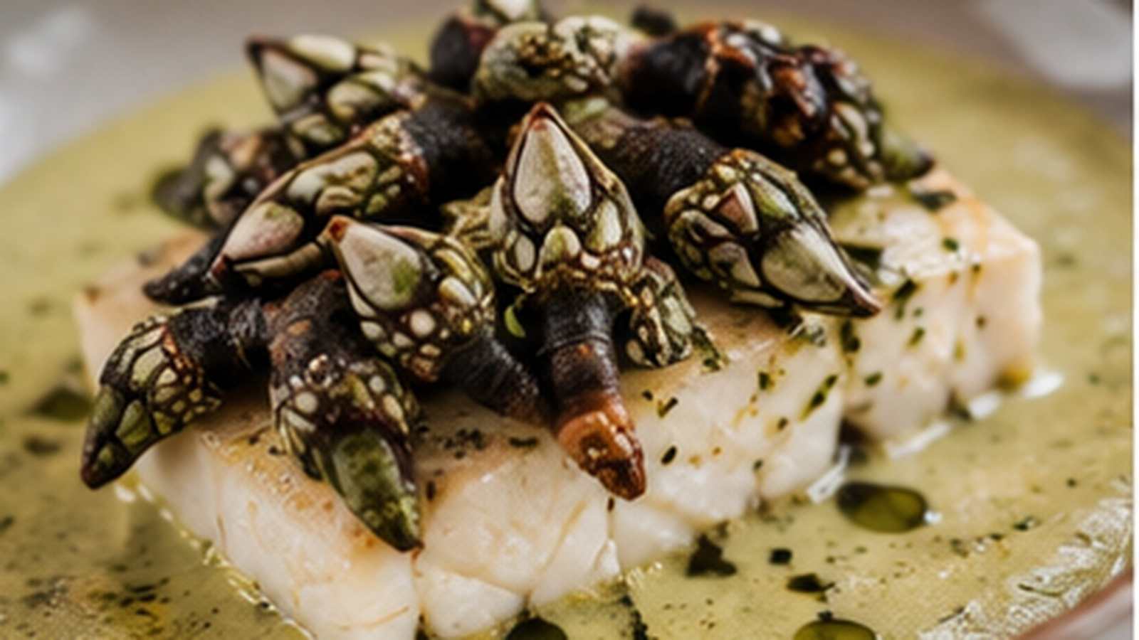 Heek in groene percebes-saus