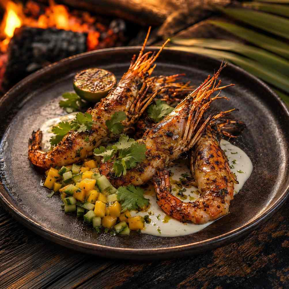 Jerk gamba's met kokos-limoencrème
