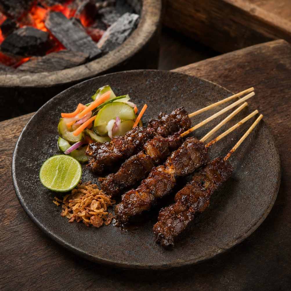 Indonesische saté kambing met ketjapjus en acar