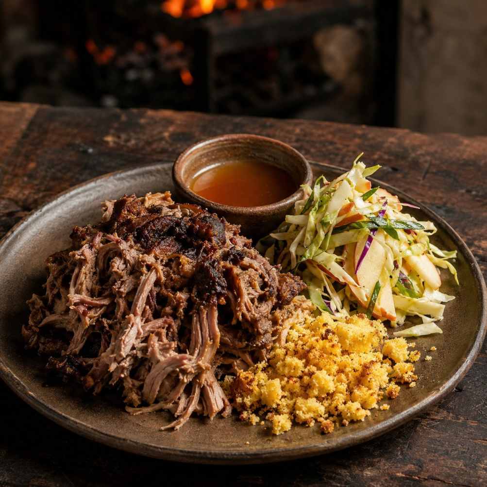 Carolina pulled pork met ciderjus en koolsalade