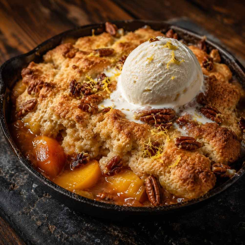 Bourbon-peach cobbler uit de kamado