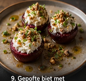Gepofte biet met geitenkaasmousse