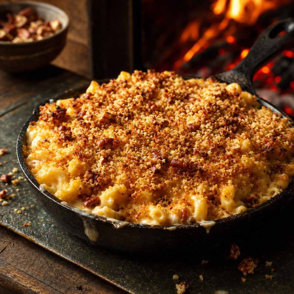 Smoked truffle mac & cheese met pecankorst