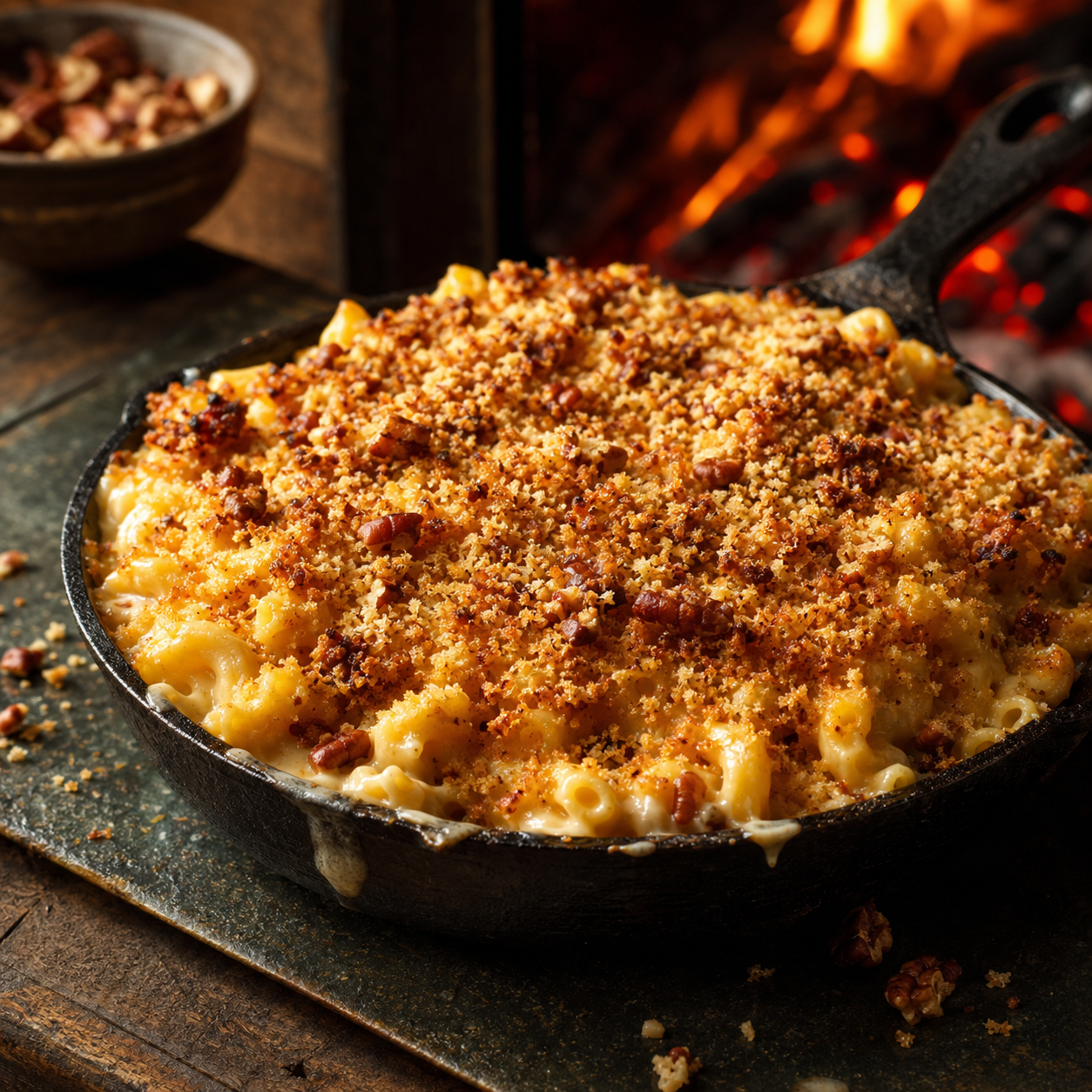 Smoked truffle mac & cheese met pecankorst