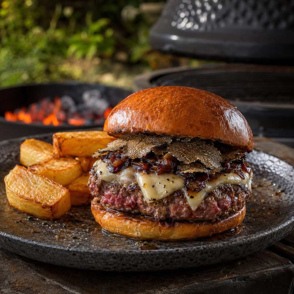 Wagyu-truffelburger met Comté en sjalottenconfit
