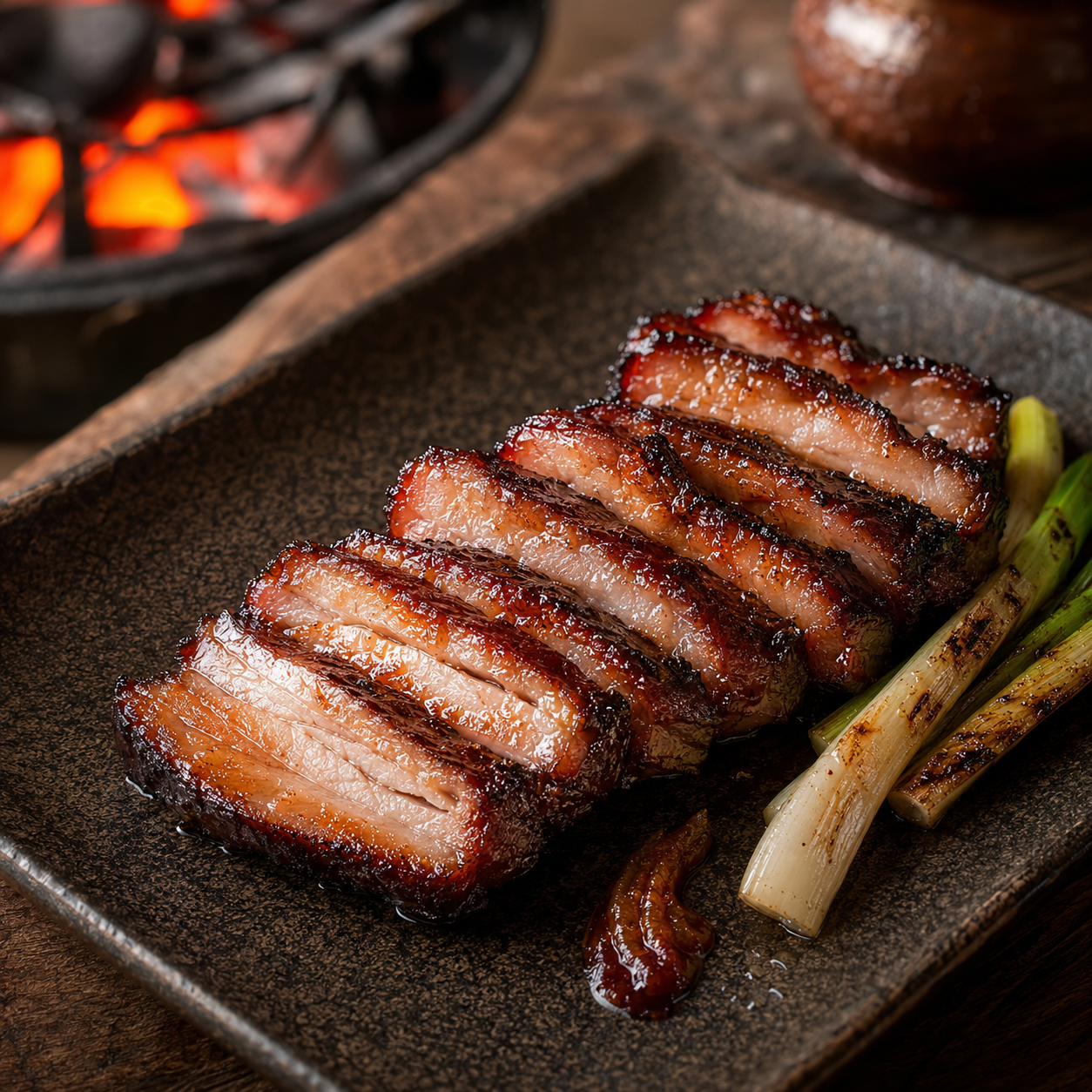 Kantonese char siu van buikspek met pruimenlak