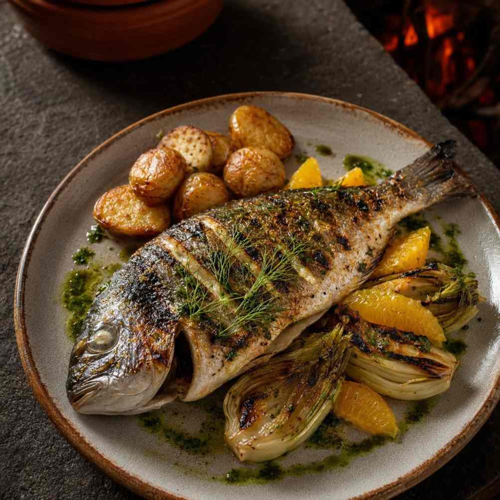 Dorada a la brasa met venkel en sinaasappel