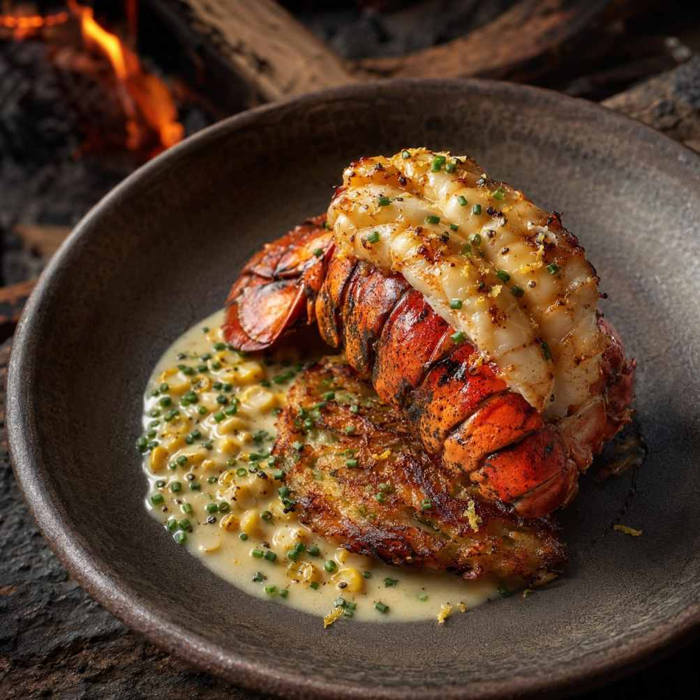 Gegrilde kreeftenstaart met maïs-beurre blanc