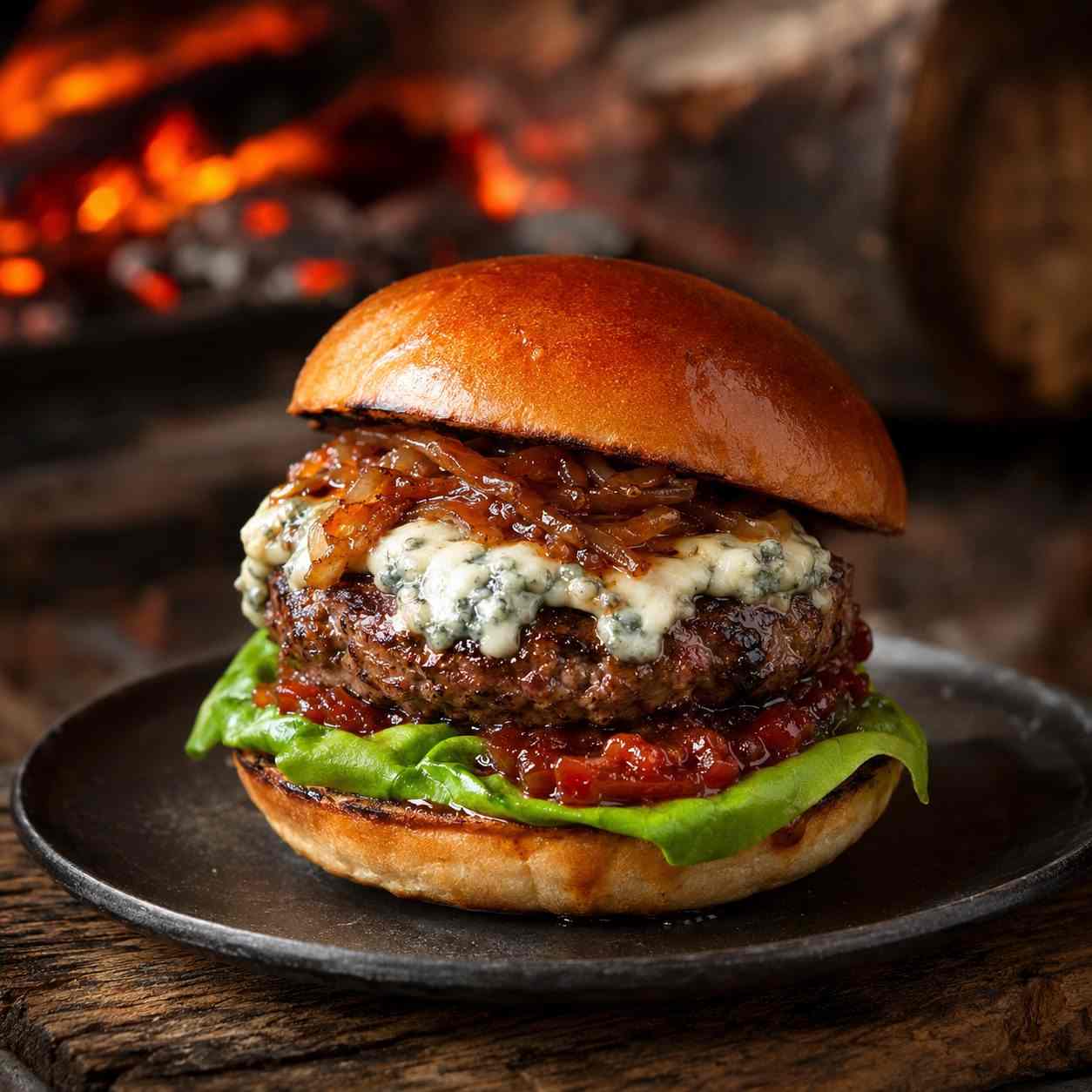 Wagyu BBQ-burger met bourbonui en blauwe kaas
