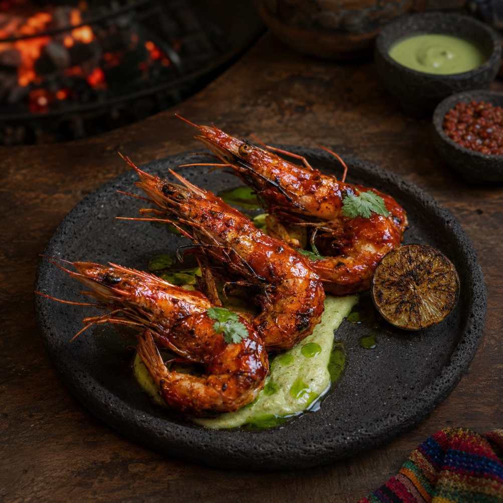 Gamba's a la diabla met limoen en avocado